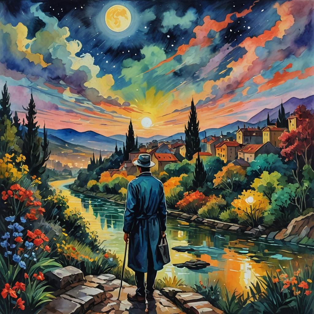 Gouache Style Impressionist Painting of Relentless Toil