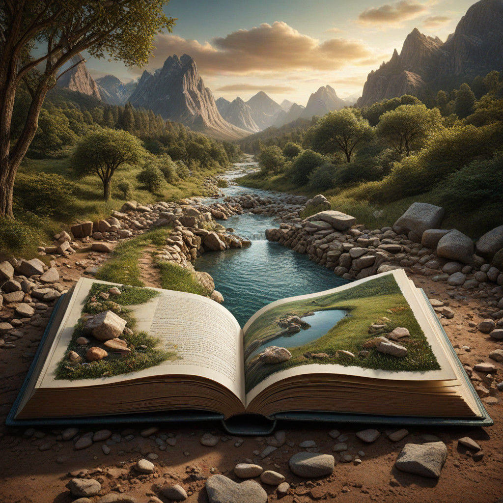 Earthly Tome Unfolds with Magical River Scene