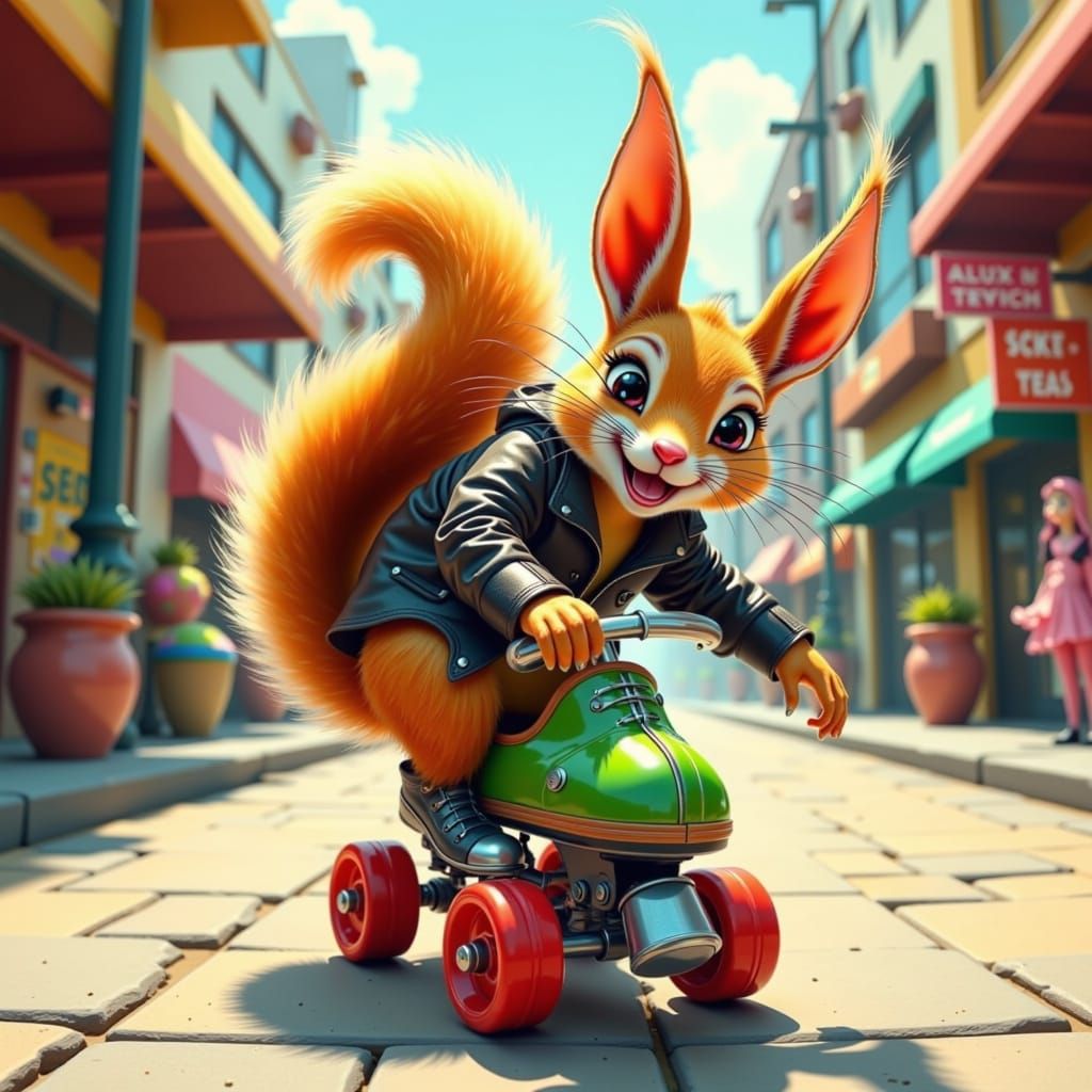 Squirrel's Joyride: Mischief in Vibrant Colors