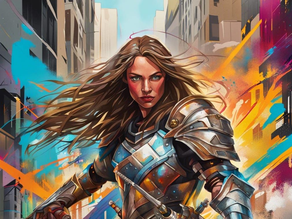 Female Warriors in Graffiti Street Art Style