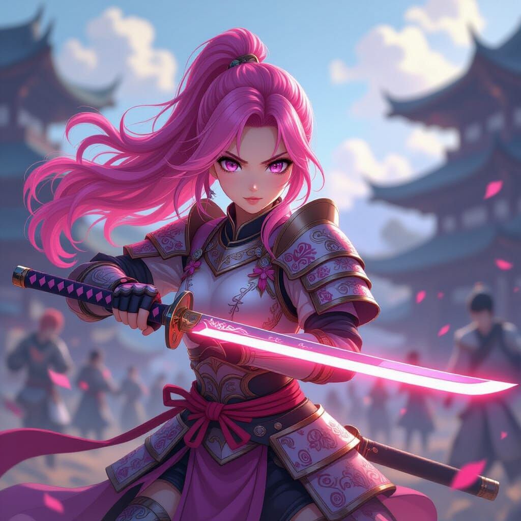 Anime Warrior with Glowing Katana in Digital Painting Style