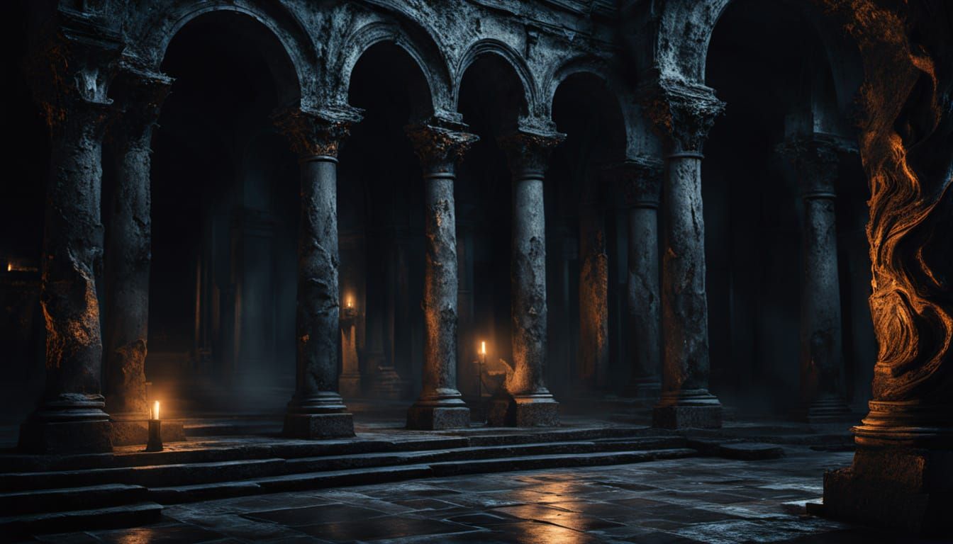 Surreal Decaying Roman Temple in Impasto Style