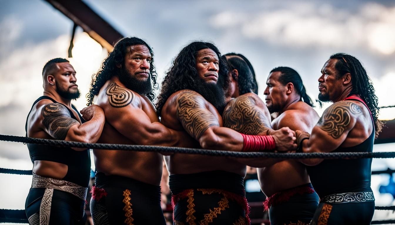 Samoan Wrestlers in Traditional Attire, Professional Photogr...
