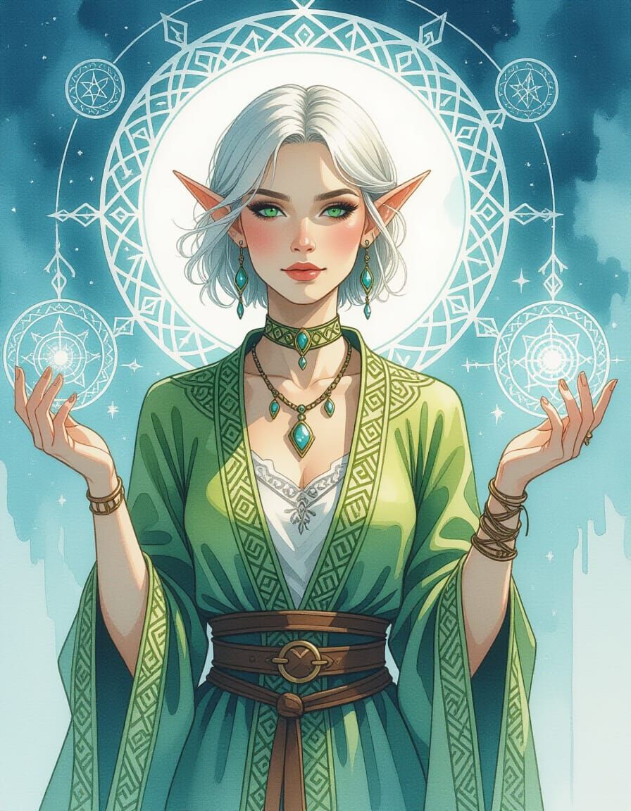 Celtic Elf Princess with Runes, as Impressionist Painting