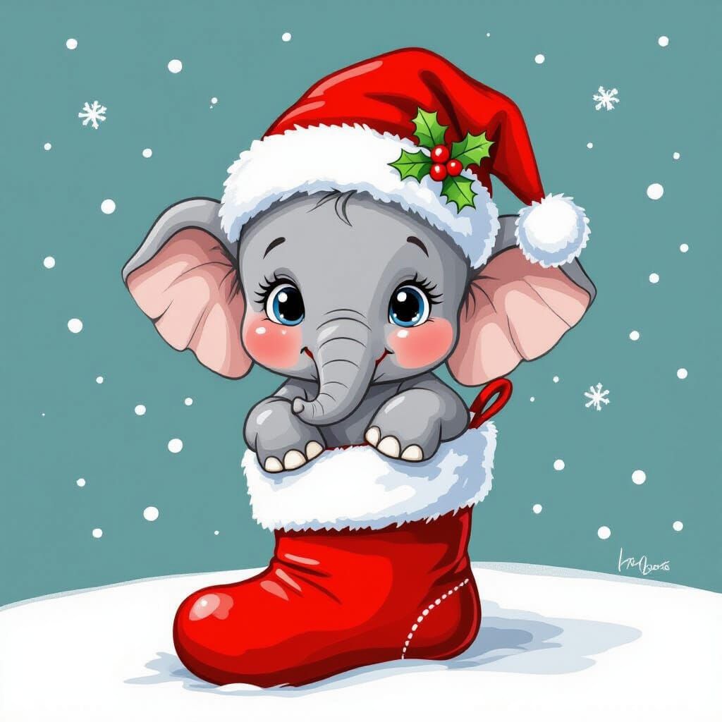 Cute Baby Elephant in Christmas Stocking Digital Art