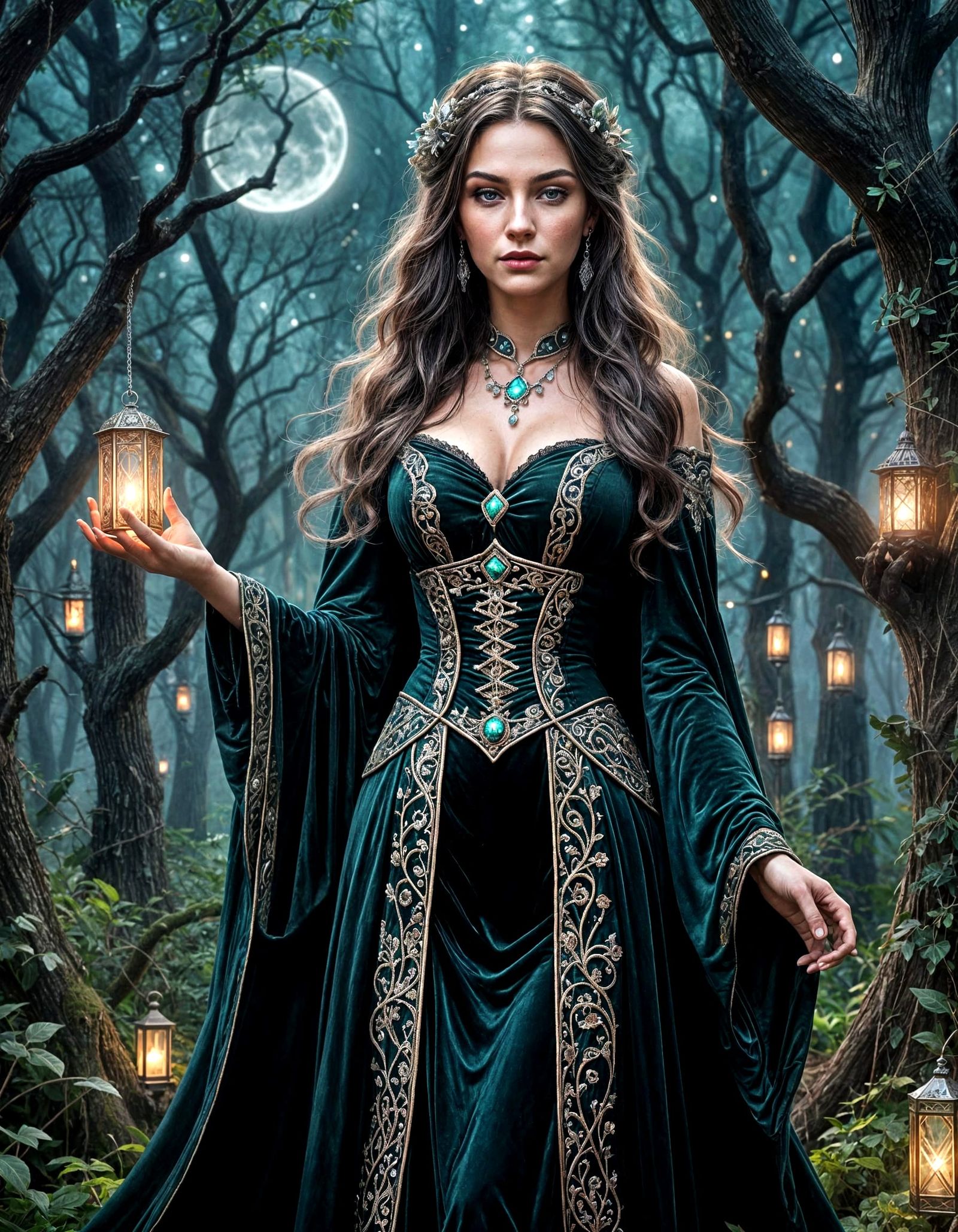 Ethereal Young Witch in Mystical Forest