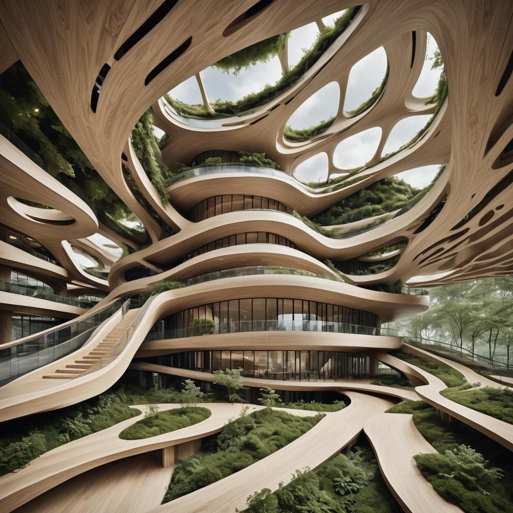 Zaha Hadid Inspired Floating Wooden Building