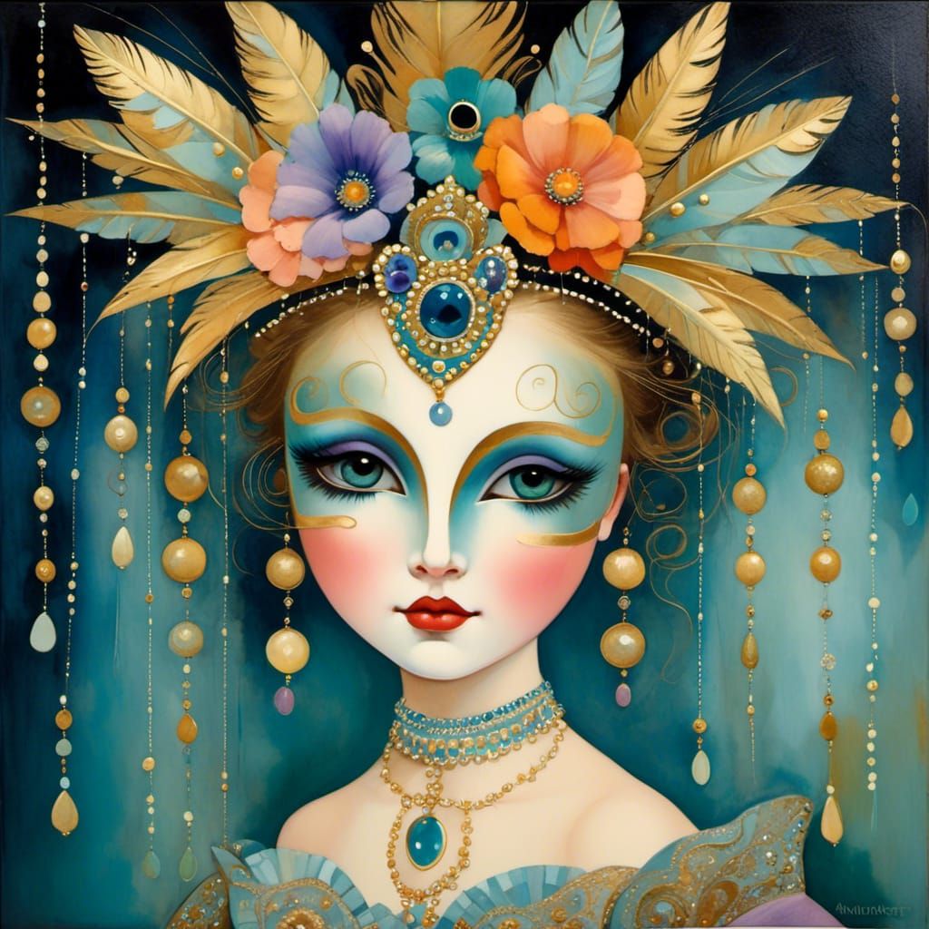Girl in Venetian Mask at Masquerade Ball