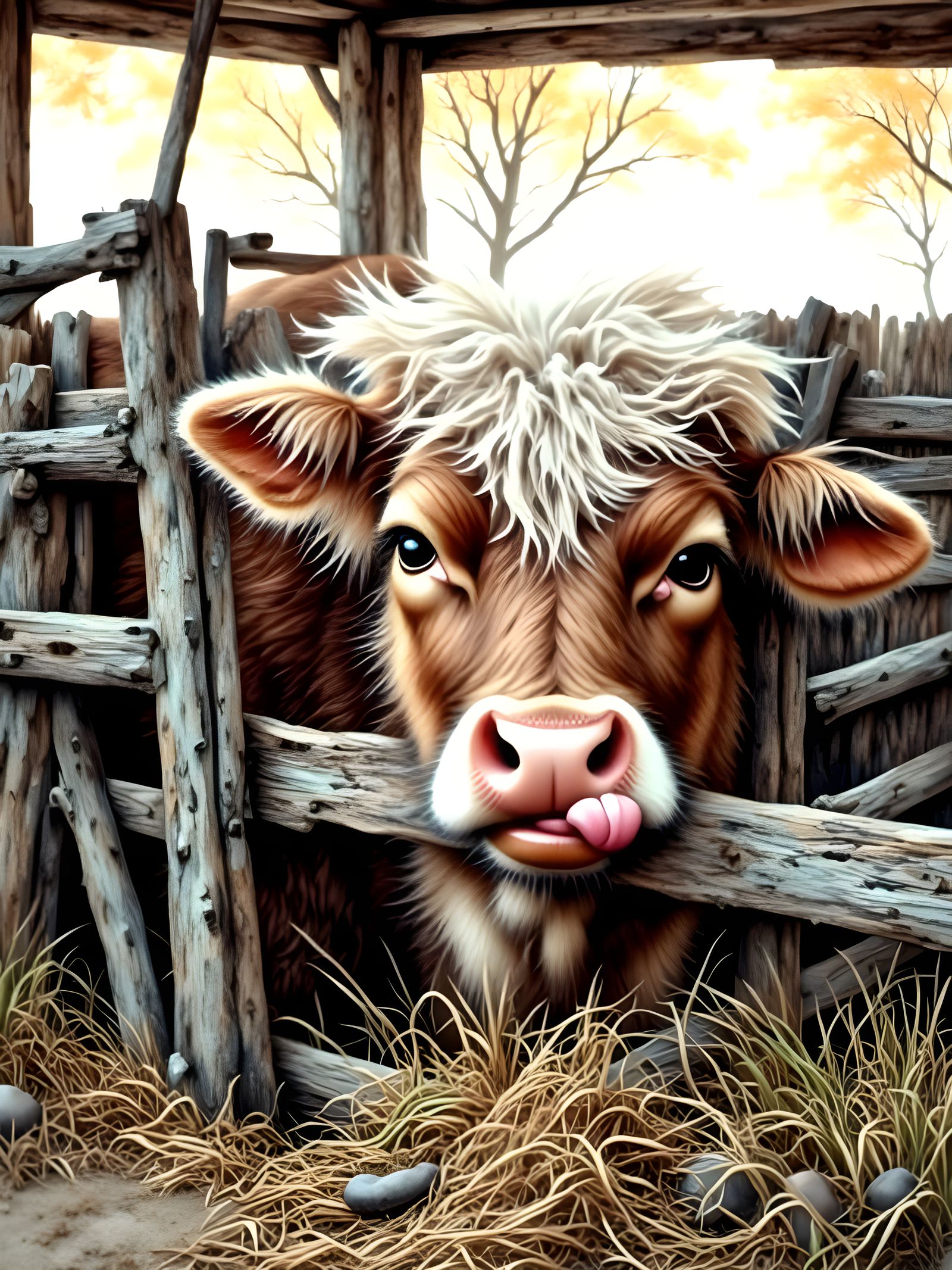 A Hungry Cow in a Cozy Stall, Reaching Out for a Treat