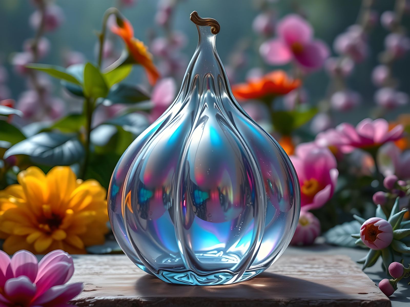 Iridescent Glass Gourd in Astral Garden