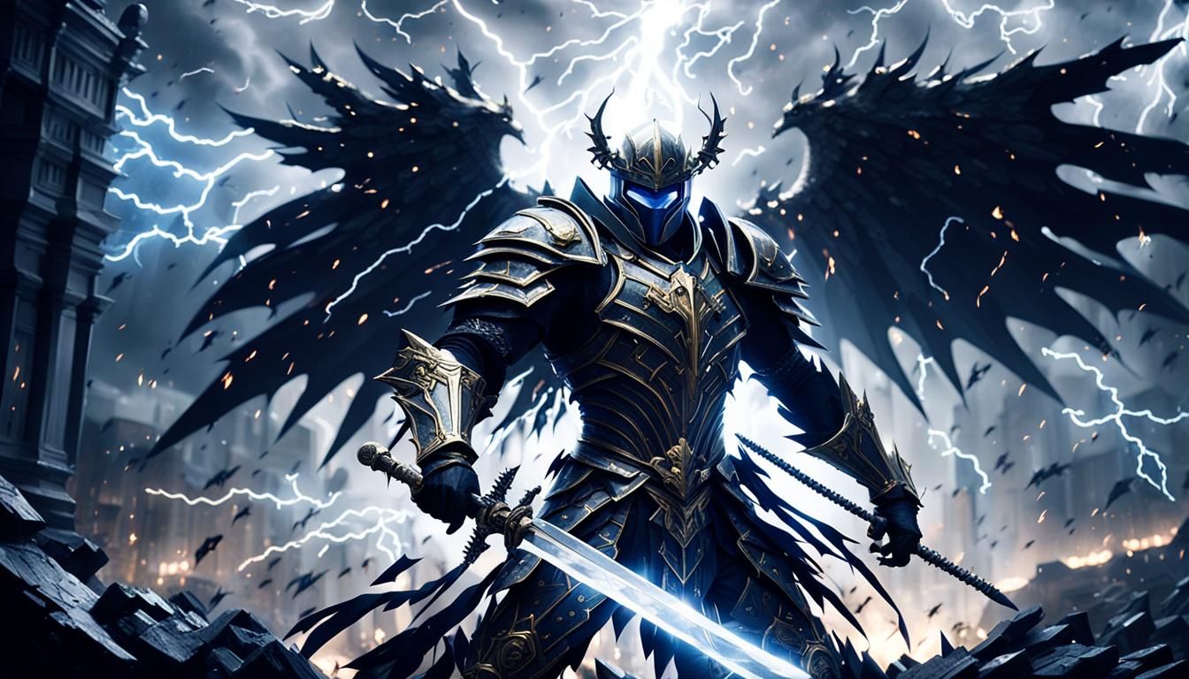 God Knight Battles with Crystal Sword in Lightning