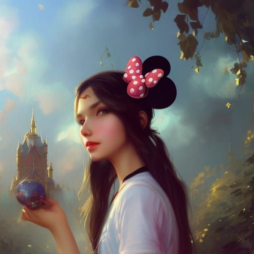 Girl in Disneyland Portrait, Art Nouveau Style