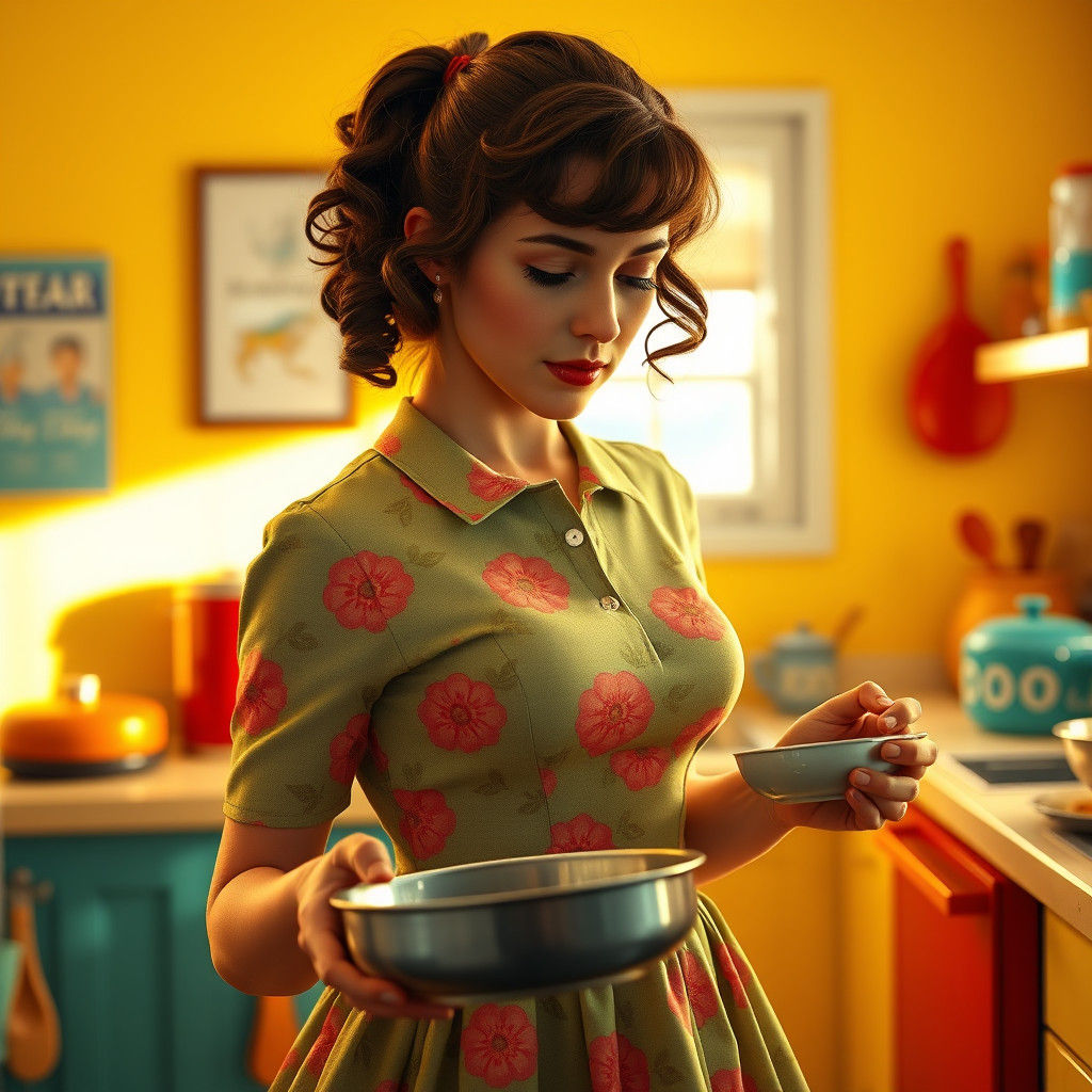 Amy Farrah Fowler in 1950s Kitchen, Hyperrealistic Concept A...
