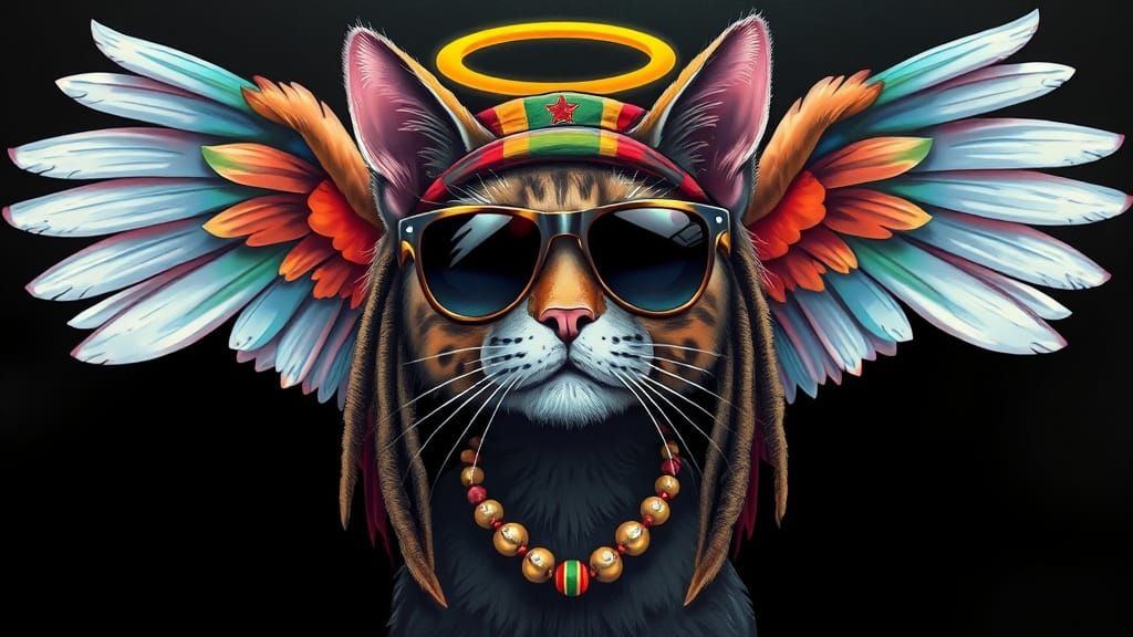 Rasta Angel Cat in Cartoon Style