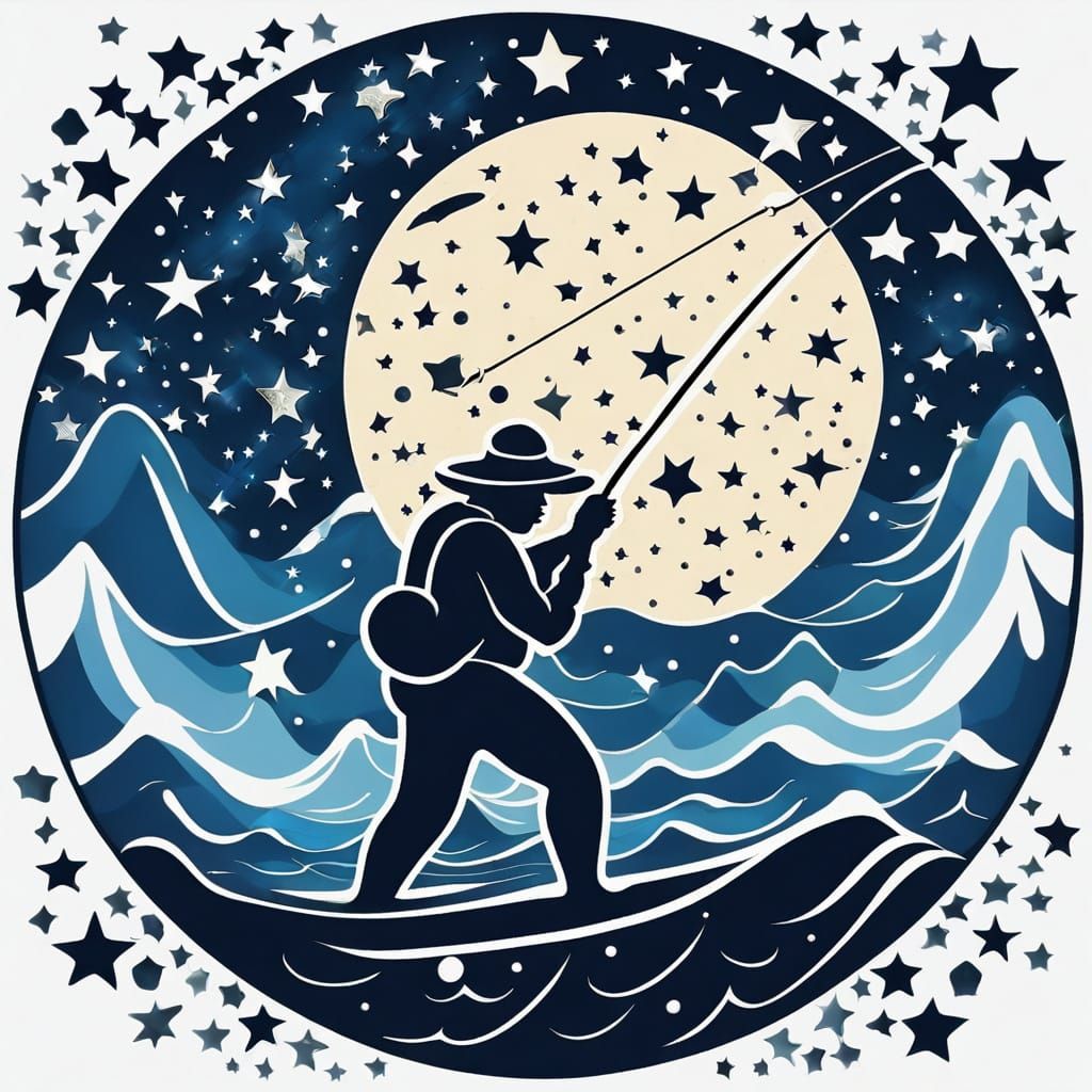 Celestial Fisherman Casting Into Starry Sea
