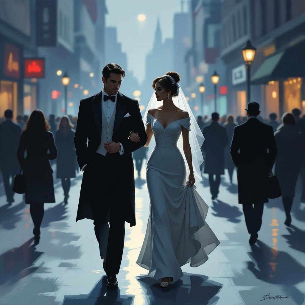 Elegant Ghosts in a Futuristic Cityscape