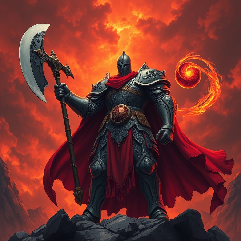 Cyberpunk-Style Knight of Fire and Steel