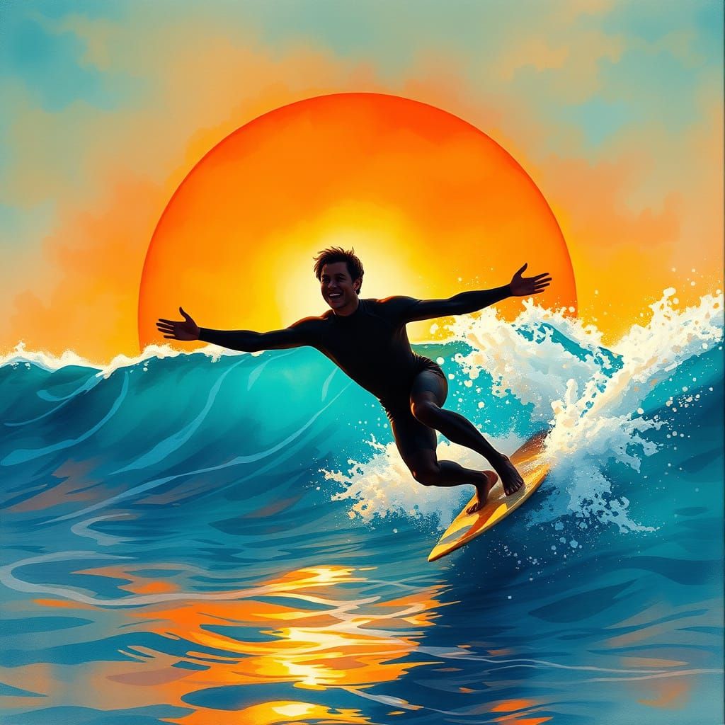 Surfer Rides Perfect Wave at Dawn