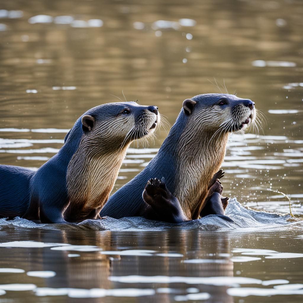 River Otters hunting for fish