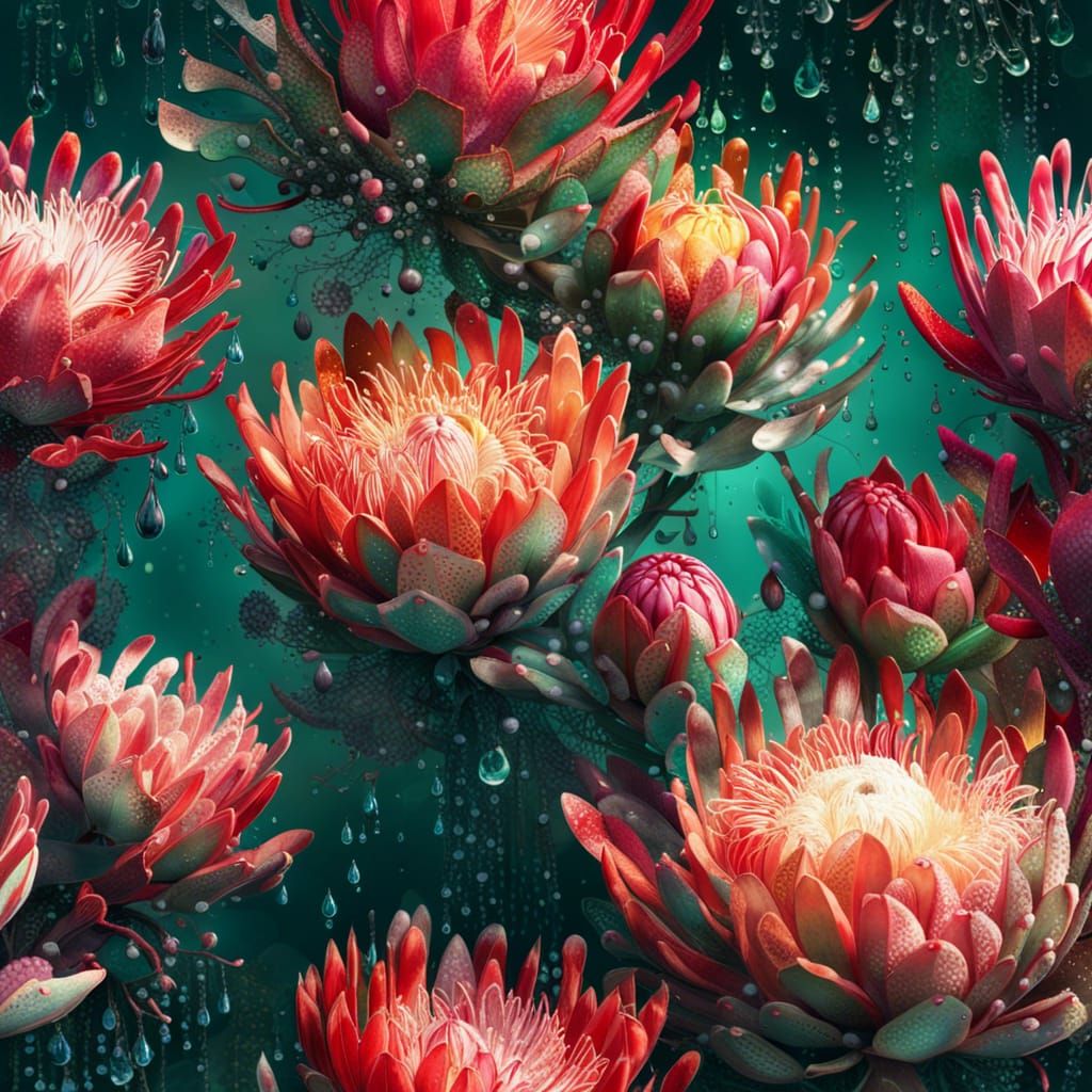 Dreamy Protea Flower with Light Particles