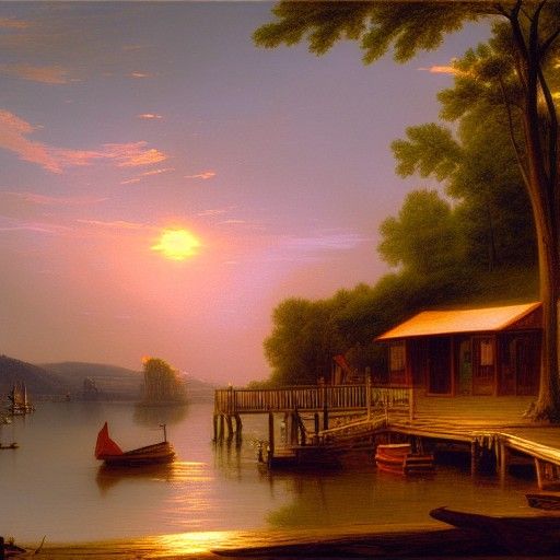 Seaside Fishing Village Boat Dock at Sunset