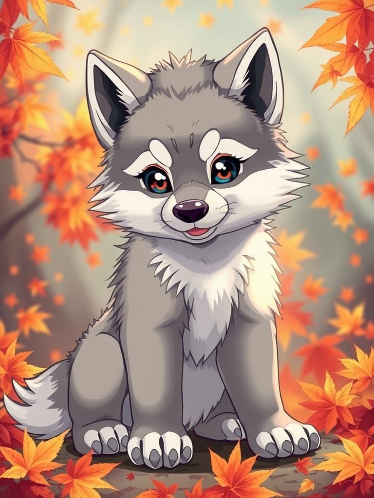 Playful Werewolf Puppy in Anime Style