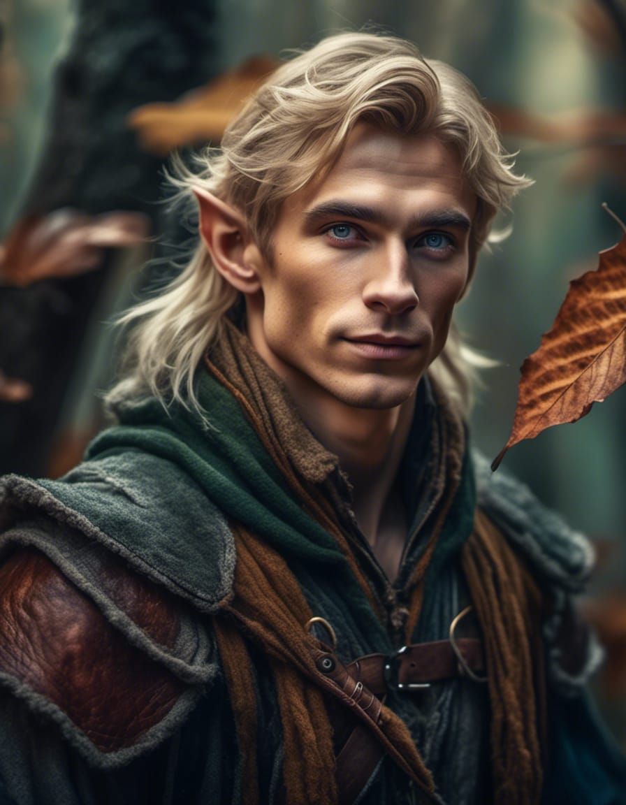 Hyperrealistic Portrait of a Blonde Elf in Autumn Forest
