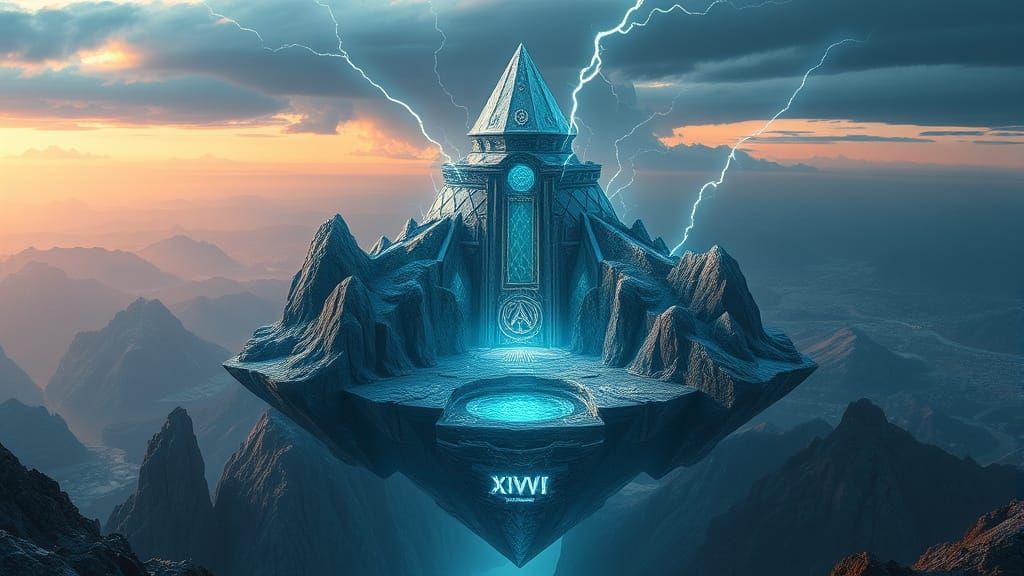 Cyber-Sacred Fortress Rises Amidst Lightning-Struck Mountain...