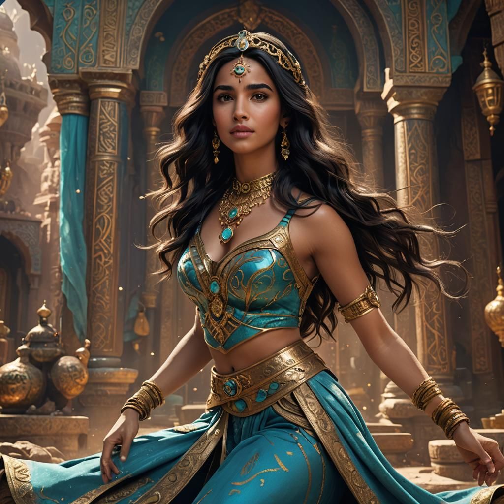 Princess Jasmine Belly Button Art, Detailed Digital Painting