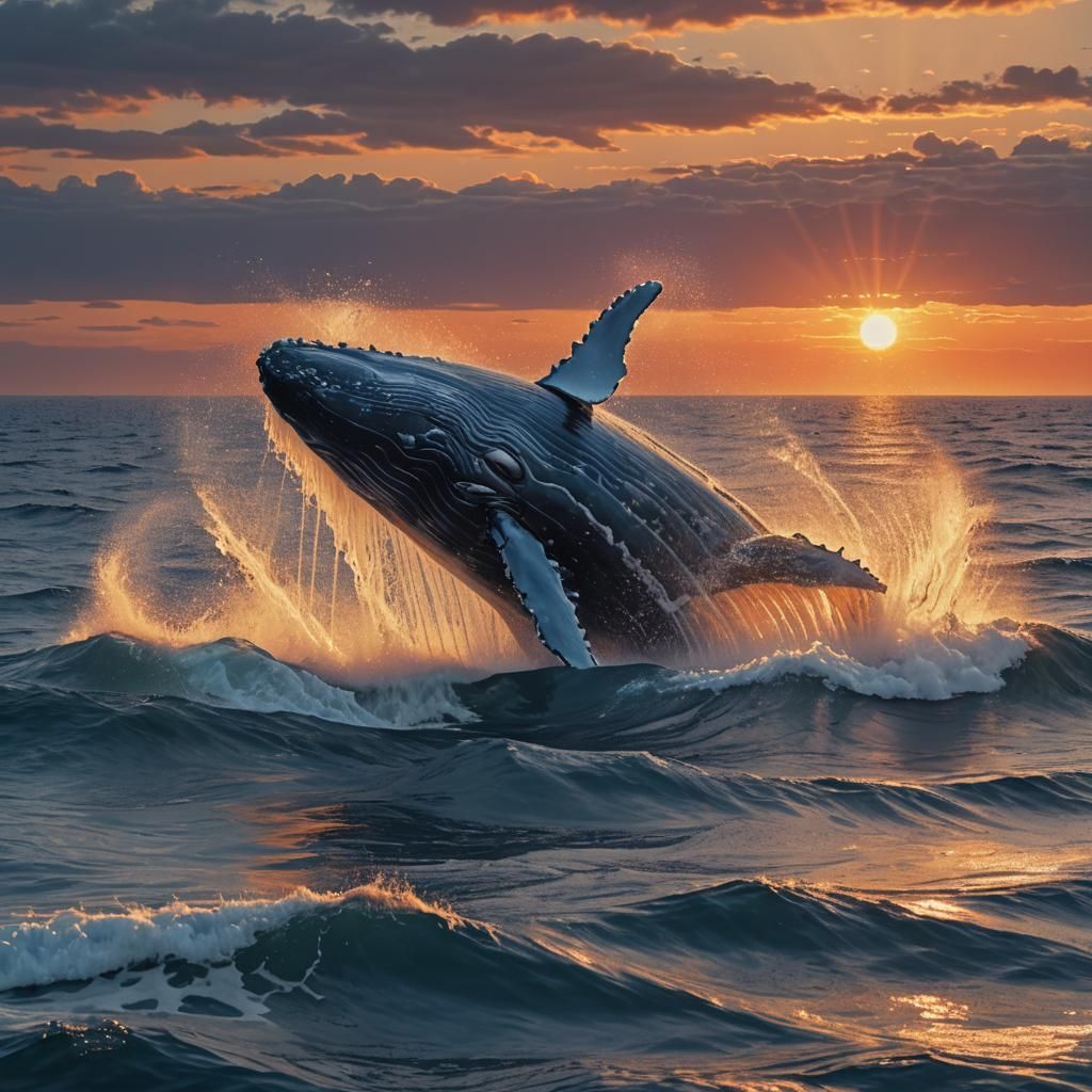 Blue Whale Sunset in Impressionist Style