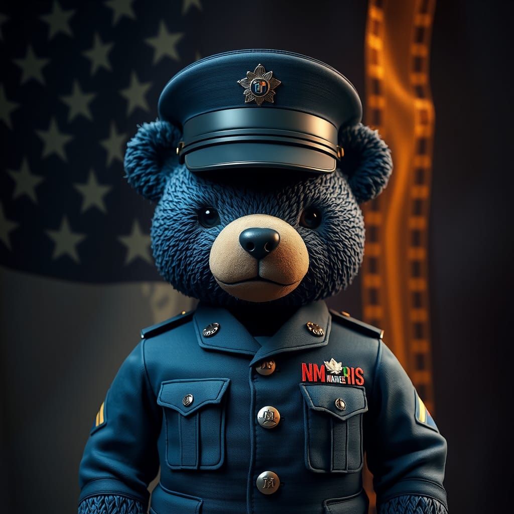 Teddy Bear Marine Portrait in Hyper-Realistic Digital Art