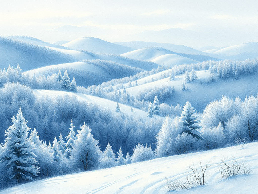 Serene Winter Landscape in Soft Wet Watercolor