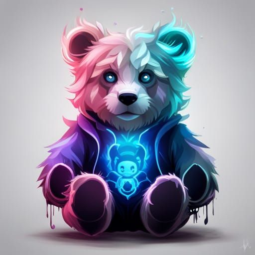 Neon Smoke Art Portrait of a Chibi Teddy Bear