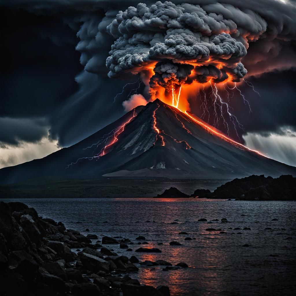 Volcanic Eruption with Lightning Strike