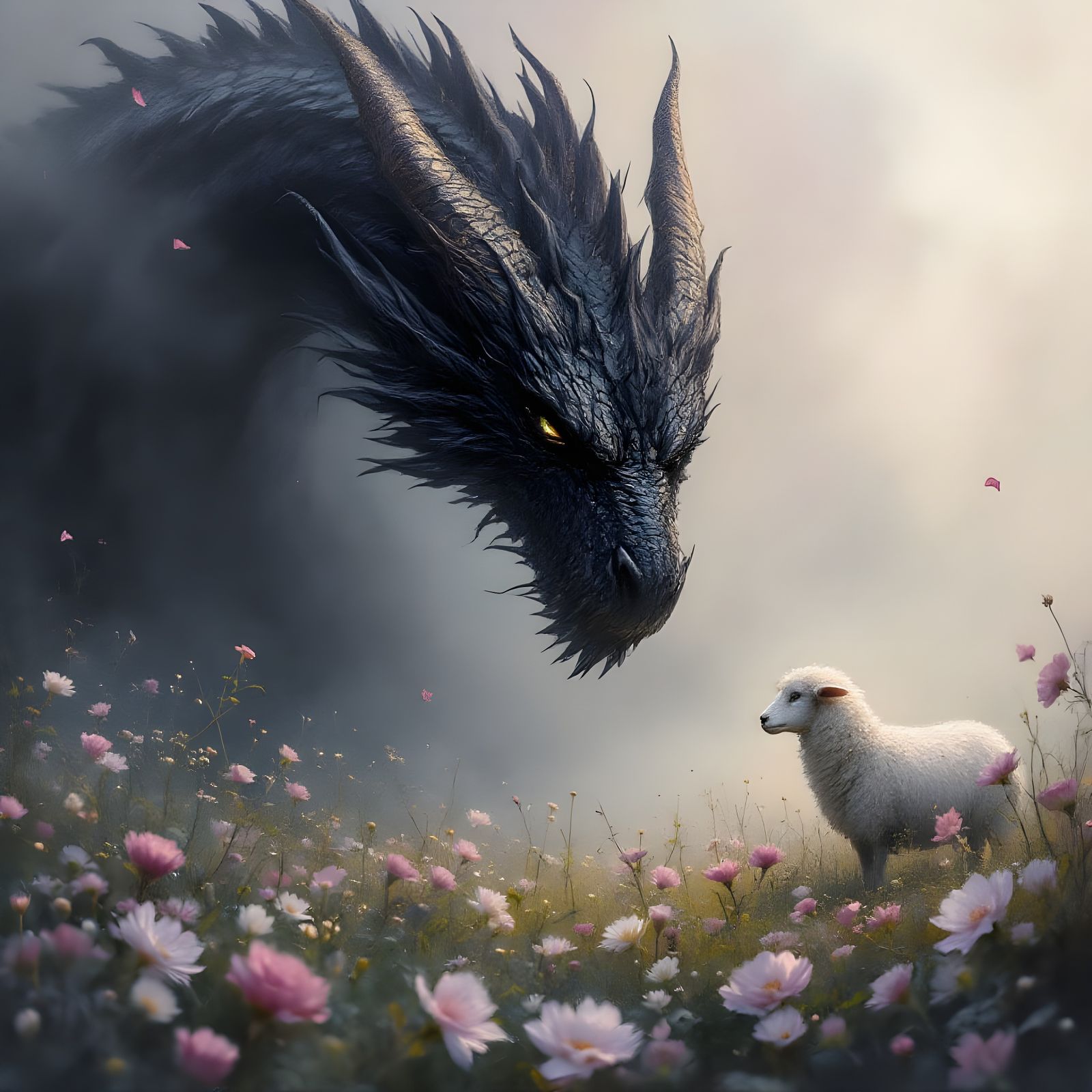 Ethereal Black Dragon Emerges in Lavender Hues