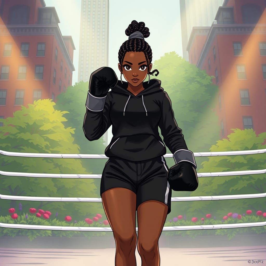 Strong Female Boxer Enters the Ring in All Black Attire