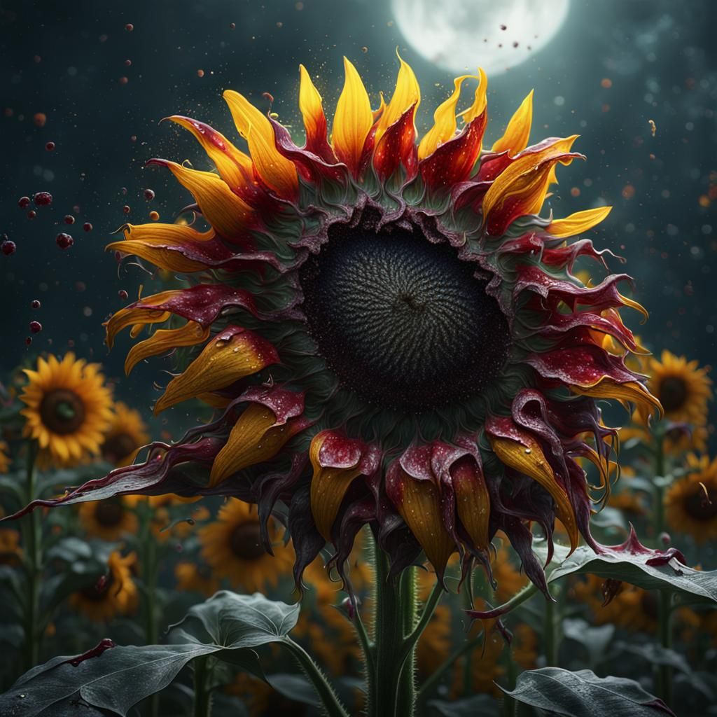 Terrifying Bleeding Sunflower in Detailed Matte Painting