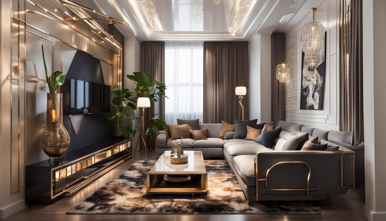 Art Deco Living Room with Vibrant Lighting