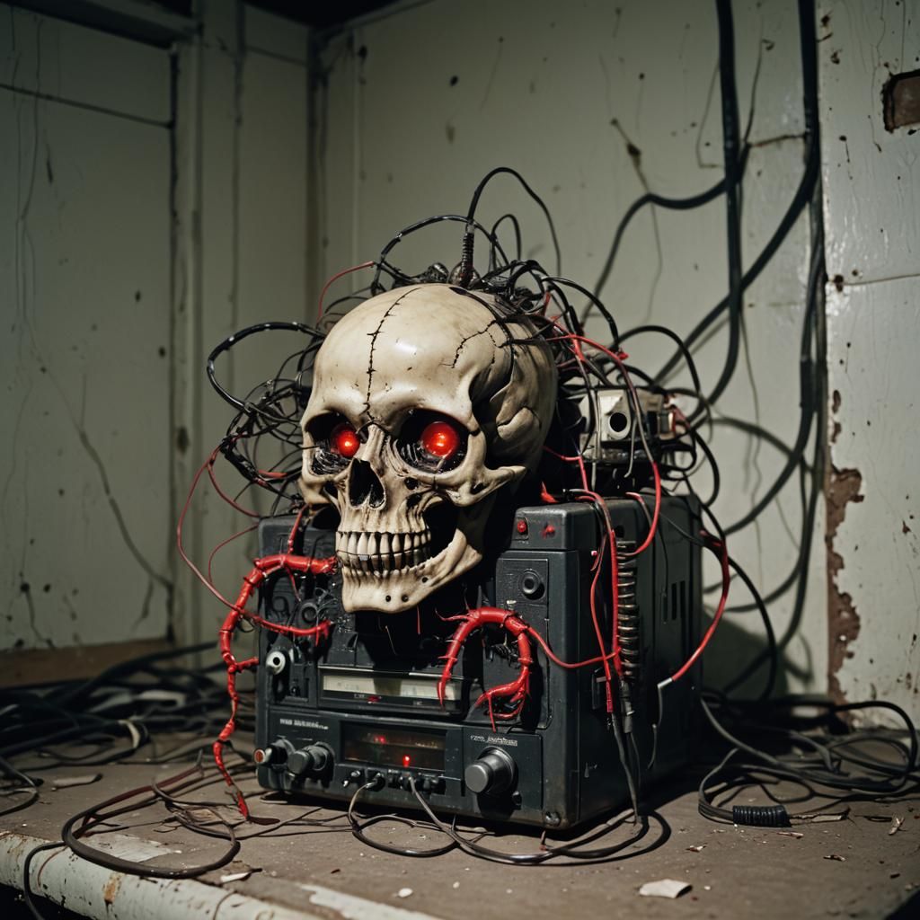 Centipede Cassette Recorder in Dark Surrealism Style