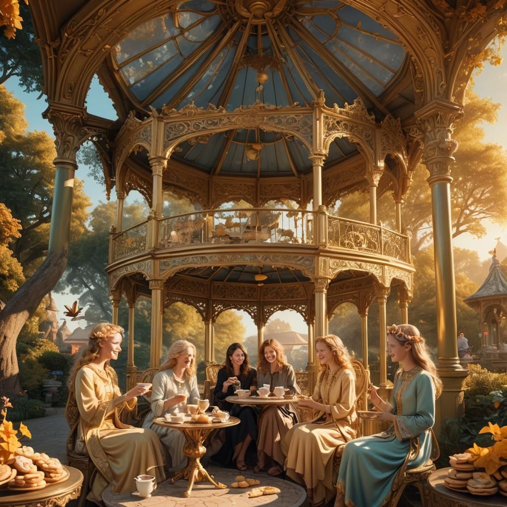 Angels' Tea Party in Gazebo: Digital Matte Painting