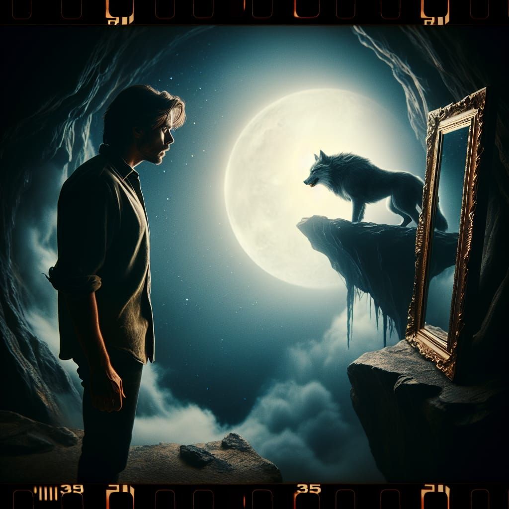 A man and a wolf...reflecting...