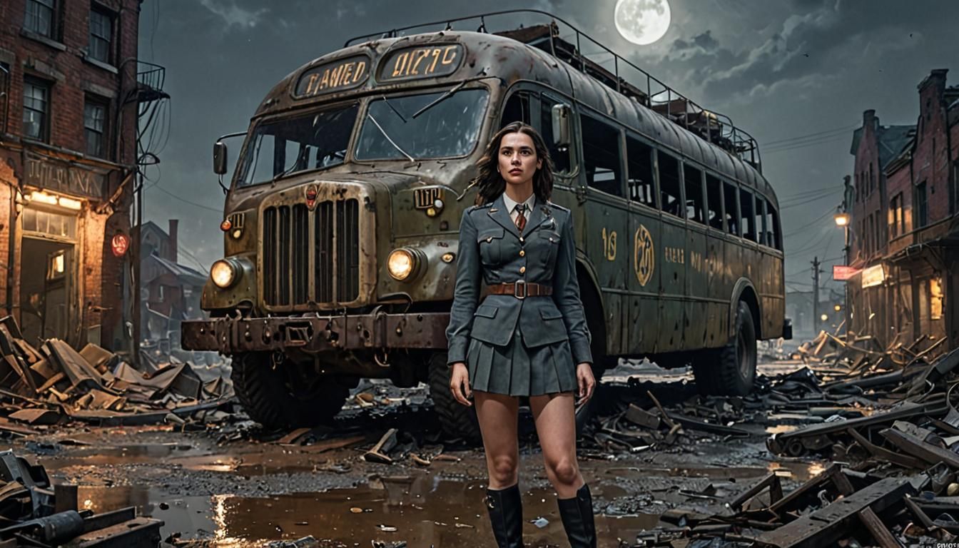 Steampunk Girl in Ruined City, Cyberpunk Style