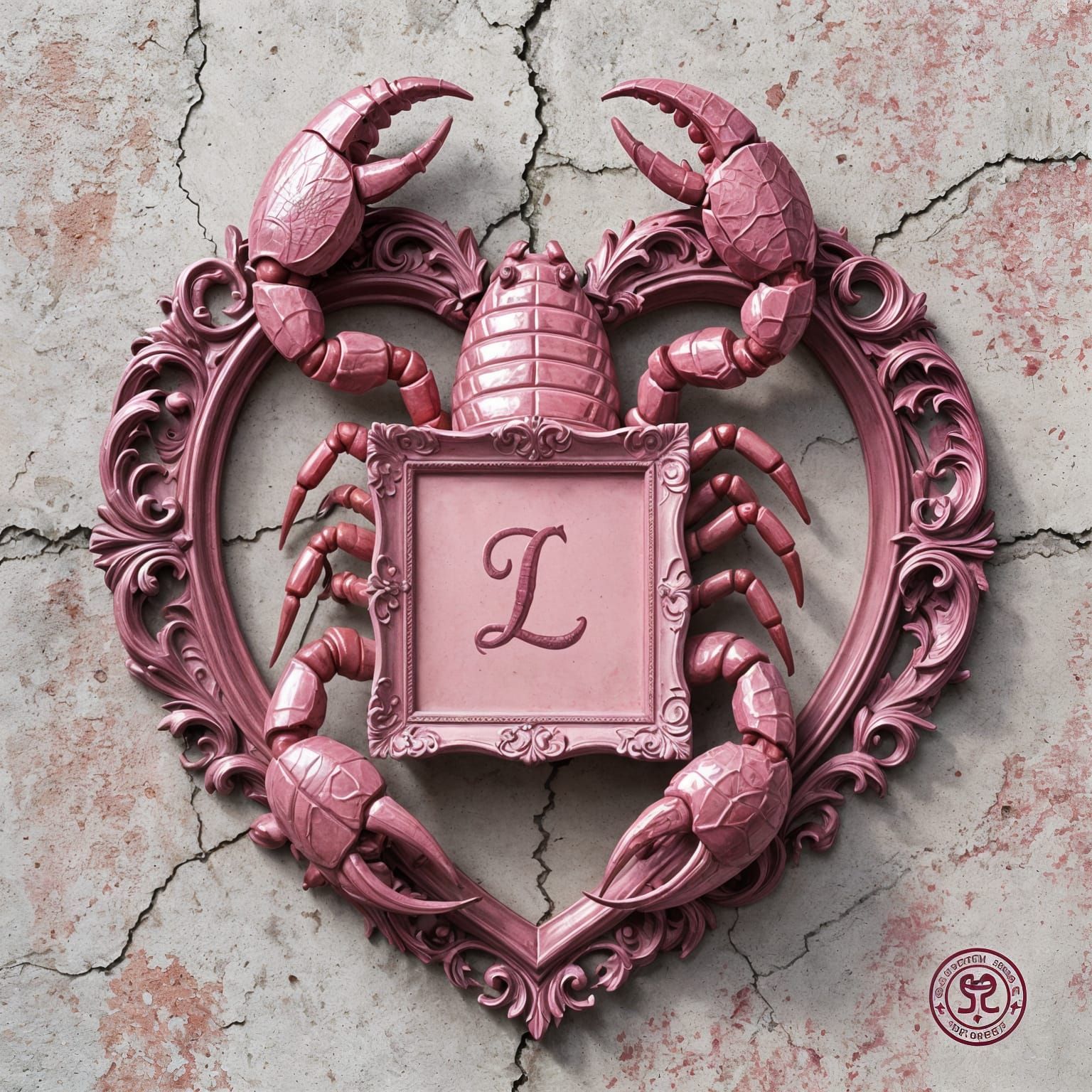 Metallic Pink Scorpion Carved in Pink Concrete Wall