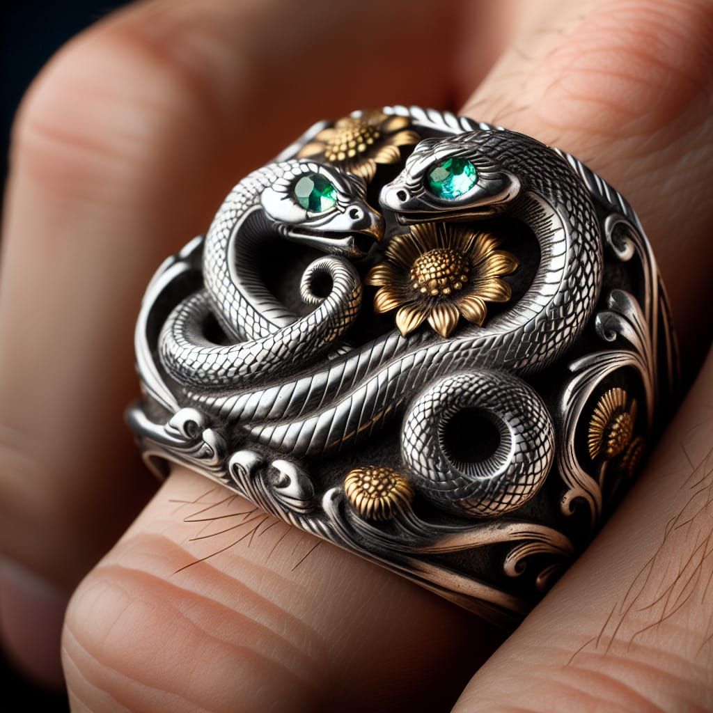 Antique Ring with Serpents and Emeralds