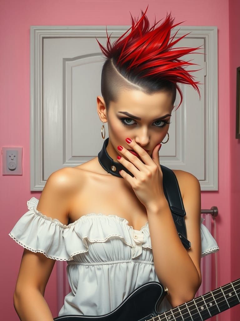 Punk Rock Woman in Frilly Nightgown Digital Painting