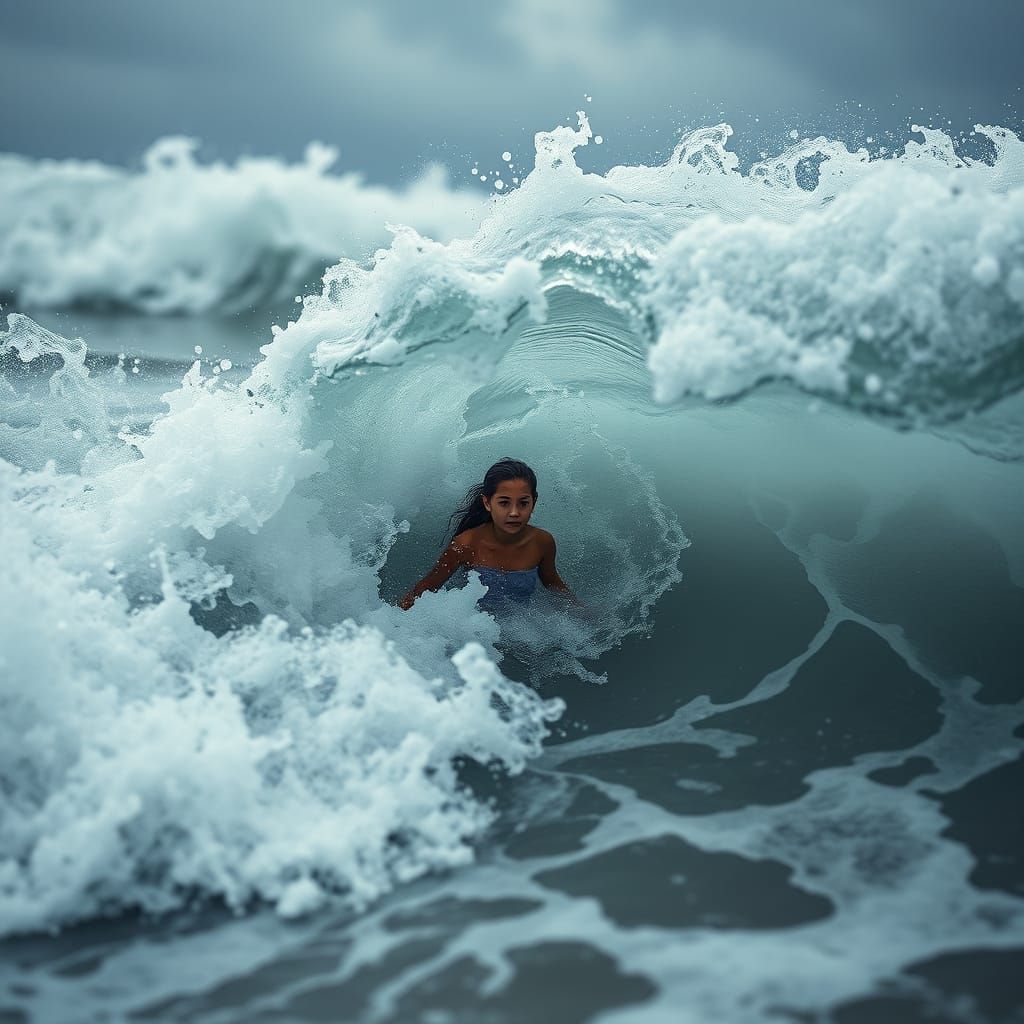 Turbulent Sea Drowns a Young Woman in a Fury of Stormy Waves