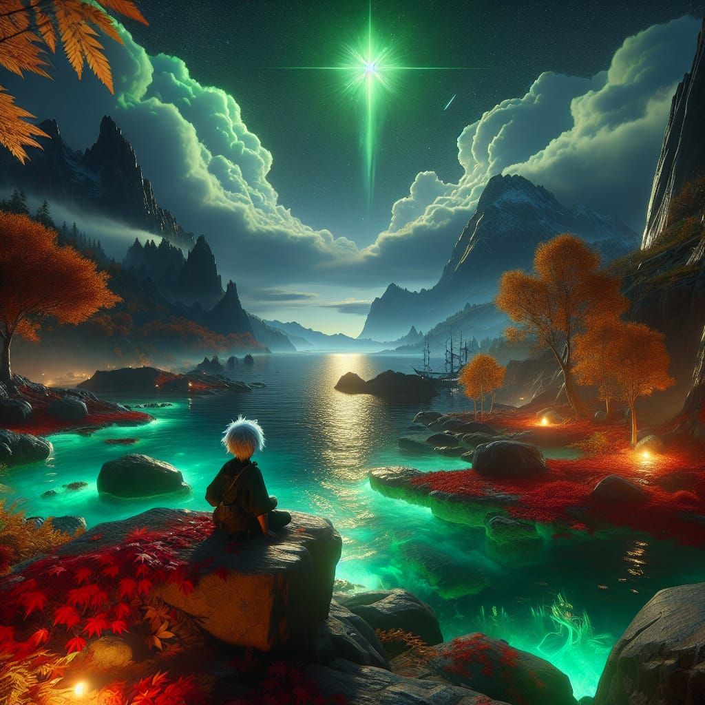 A Young Black Child Contemplates the Majestic Autumn Landsca...