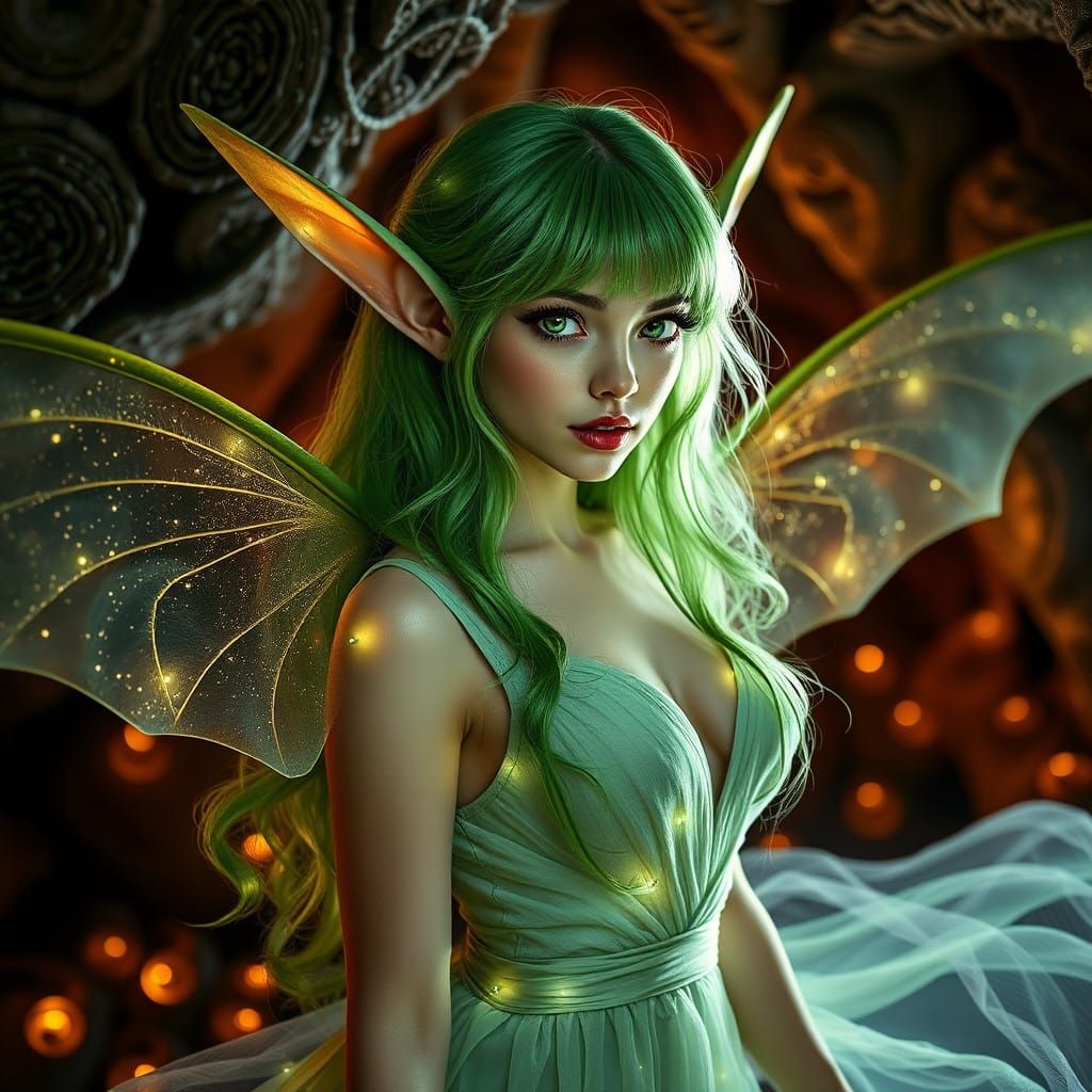 Glamorous Fae Goddess in Luminous Cavern