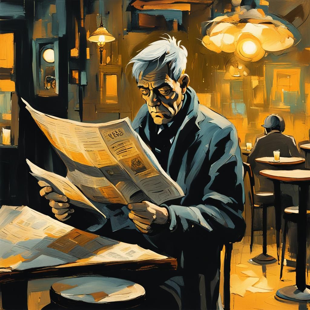 Man Reading Newspaper in Abstract Expressionism Style