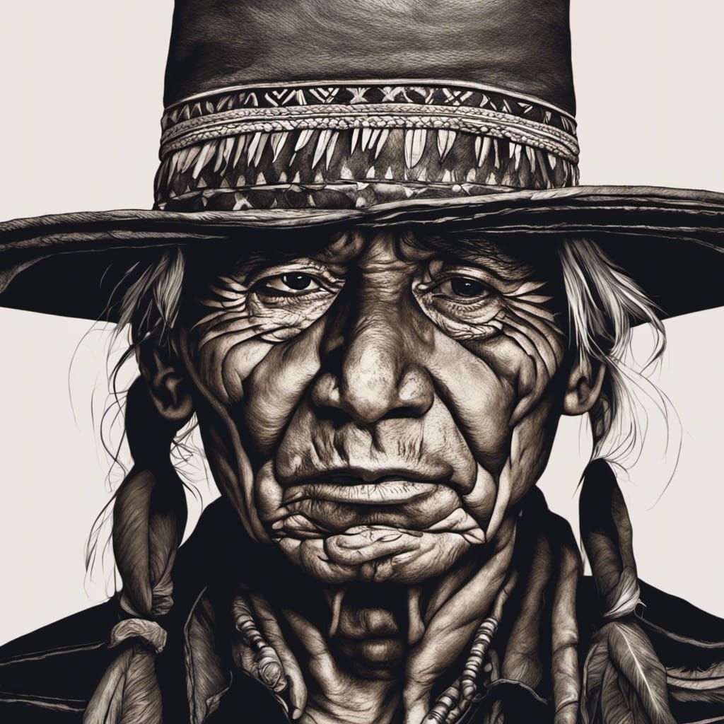 Native American Man in Cowboy Hat: Vector Art